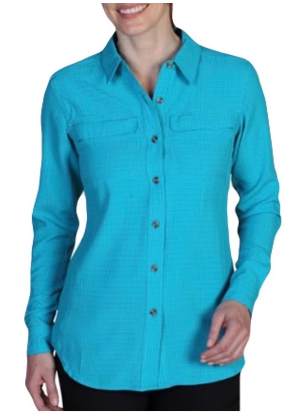 Exofficio Teal Blue Gill Long Roll Sleeve Button Down Vented Shirt Size Small